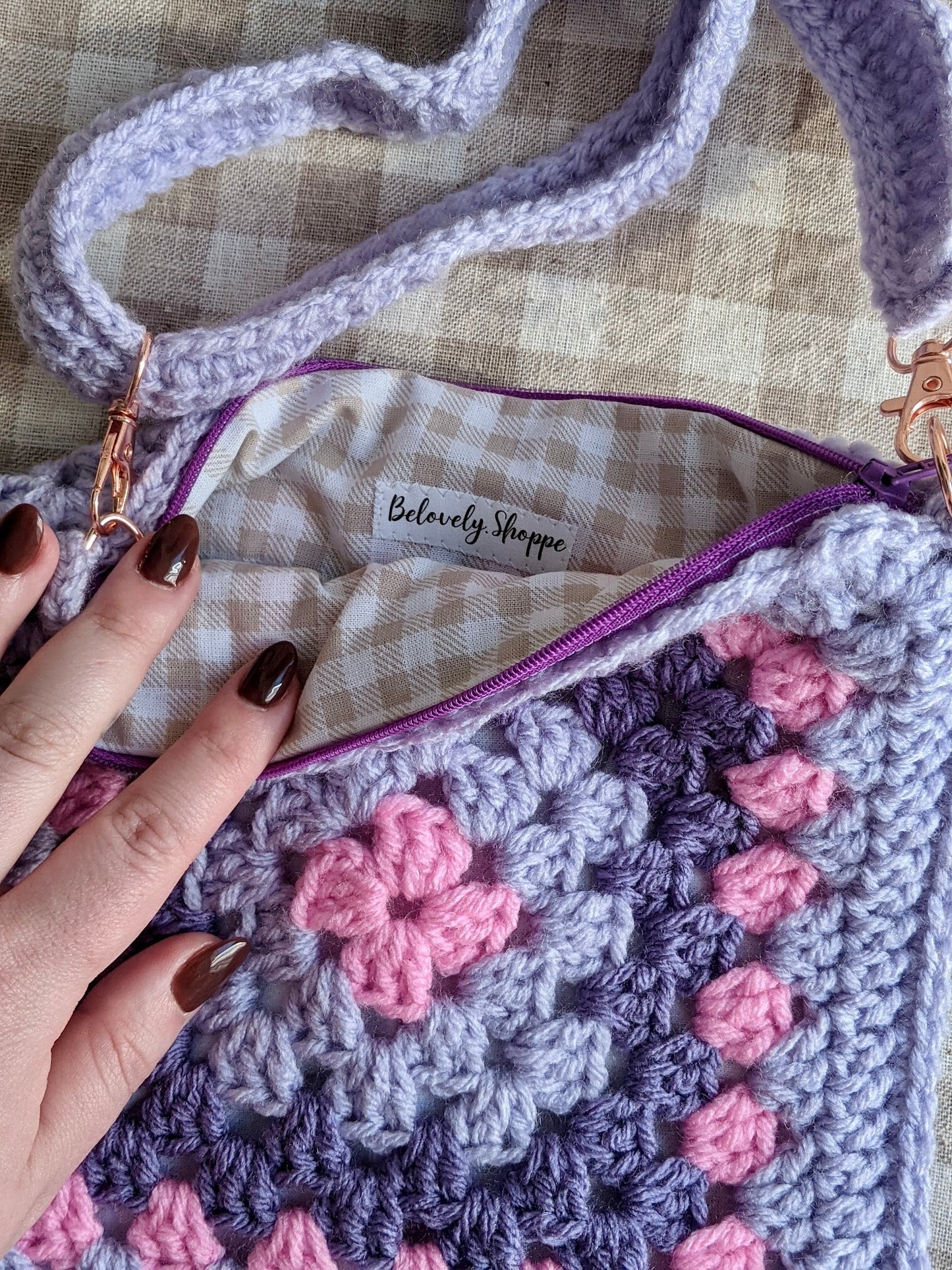 Purple Granny square crossbody