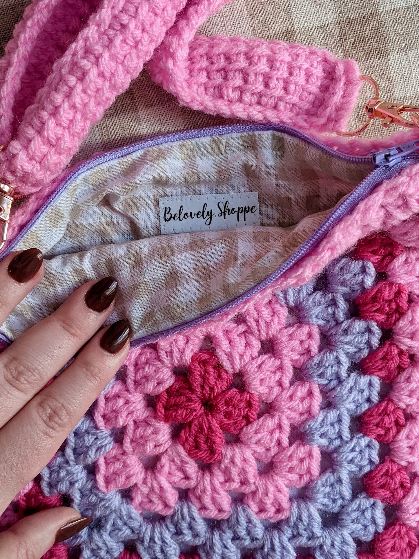 Pink- Granny square crossbody
